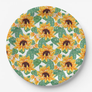 Pretty Sunflower Yellow & Green Pattern Paper Plates
