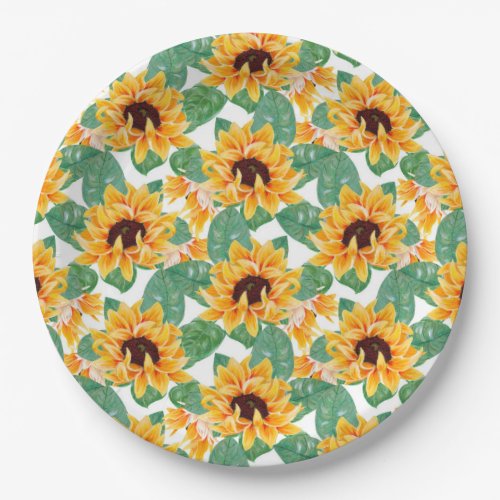 Pretty Sunflower Yellow  Green Pattern Paper Plates