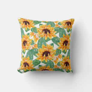 Pretty Sunflower Yellow & Green Pattern Throw Pillow