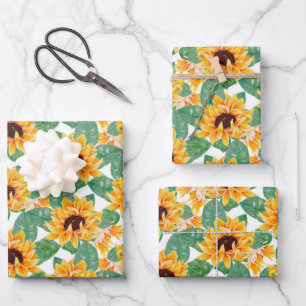 Pretty Sunflower Yellow & Green Pattern Wrapping Paper Sheets