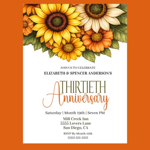 Pretty Sunflowers 30th Anniversary  Invitation