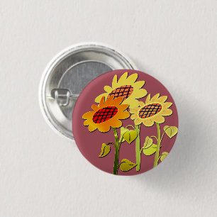 Pretty SunFlowers Colorful Floral Pattern Pink Button