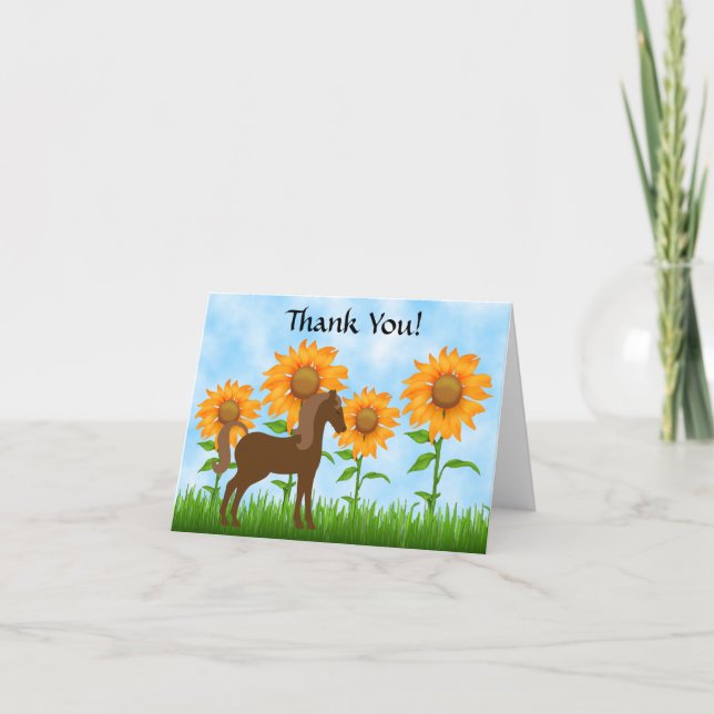 Pretty Sunflowers & Horse Thank You Card (Front)