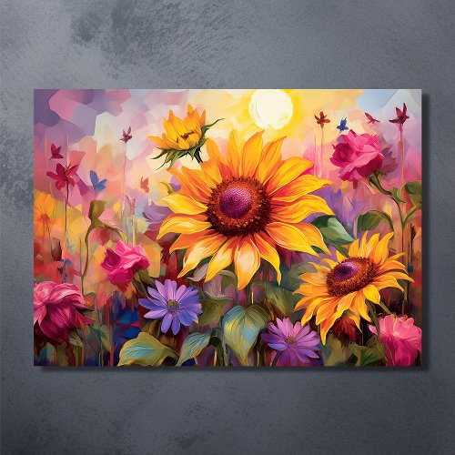 Pretty Sunflowers in Field of Colorful Flowers Poster