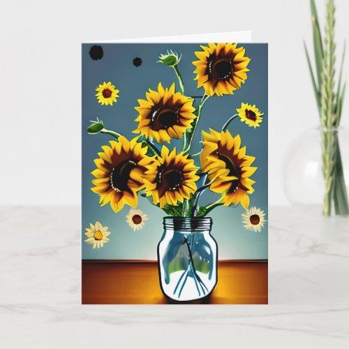 Pretty Sunflowers in Vases Art  Moms Birthday Card