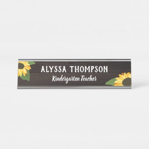 Pretty Sunflowers  Rustic Wood Name Teacher Desk Name Plate