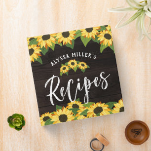 Pretty Sunflowers & Rustic Wood Recipes 3 Ring Binder
