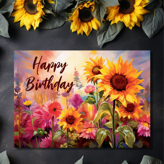 Pretty Sunflowers with Colorful Flowers Birthday Card