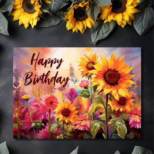 Pretty Sunflowers with Colorful Flowers Birthday Card