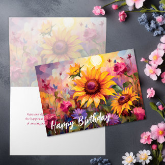 Pretty Sunflowers with Colorful Flowers Birthday Card