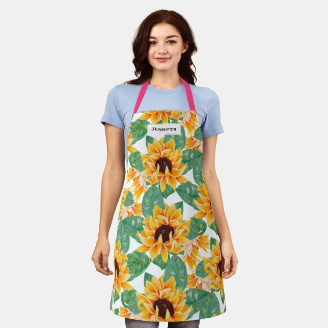 Pretty Sunflowers Yellow & Green Pattern Apron (Worn)