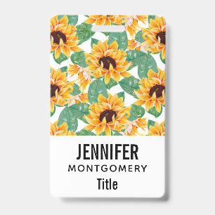 Pretty Sunflowers Yellow & Green Pattern Badge