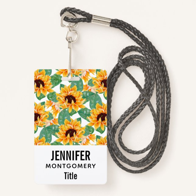 Pretty Sunflowers Yellow & Green Pattern Badge (Front with Lanyard)