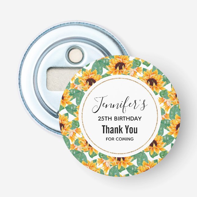 Pretty Sunflowers Yellow & Green Pattern Birthday Bottle Opener (Front)