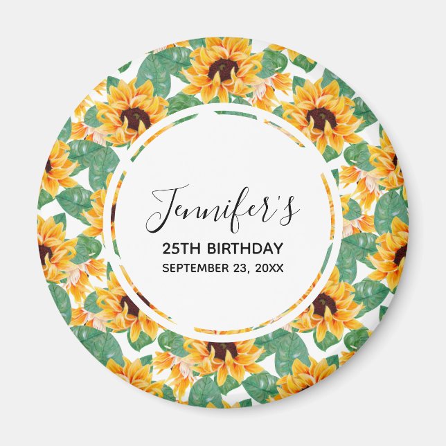 Pretty Sunflowers Yellow & Green Pattern Birthday Magnet (Front)