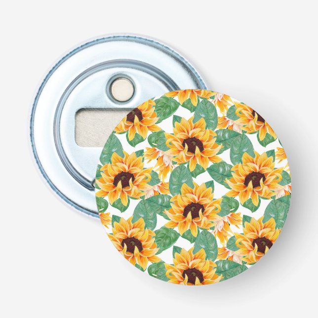 Pretty Sunflowers Yellow & Green Pattern Bottle Opener (Front)