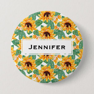 Pretty Sunflowers Yellow & Green Pattern Button