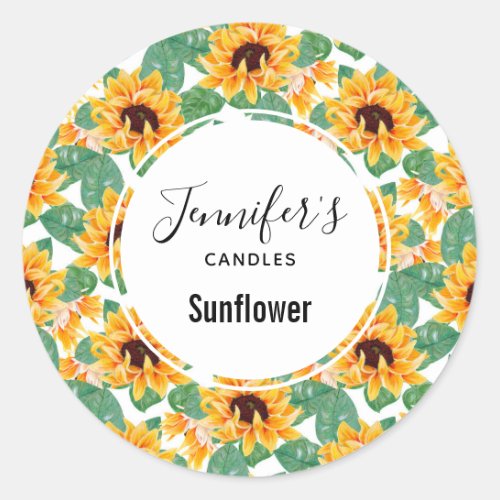 Pretty Sunflowers Yellow  Green Pattern Candle Classic Round Sticker