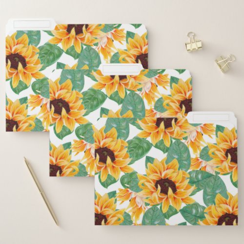 Pretty Sunflowers Yellow  Green Pattern File Folder