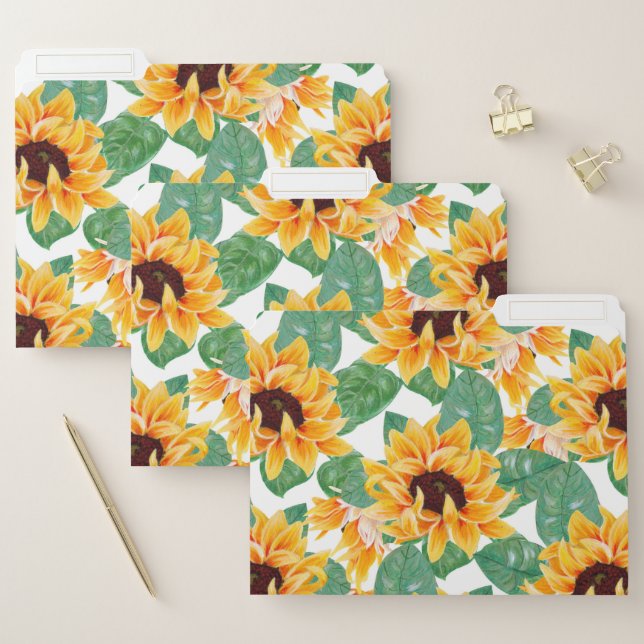 Pretty Sunflowers Yellow & Green Pattern File Folder (Set)