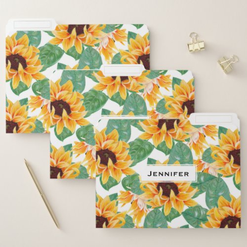 Pretty Sunflowers Yellow  Green Pattern File Folder