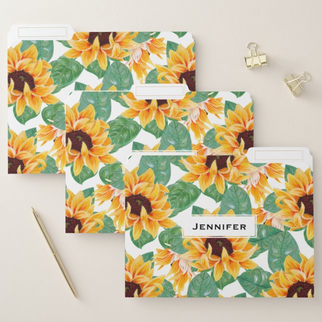 Pretty Sunflowers Yellow & Green Pattern File Folder (Set)