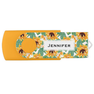 Pretty Sunflowers Yellow & Green Pattern Flash Drive