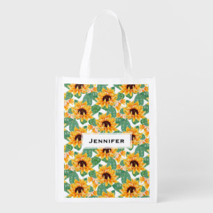 Pretty Sunflowers Yellow & Green Pattern Grocery Bag