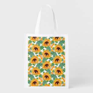 Pretty Sunflowers Yellow & Green Pattern Grocery Bag