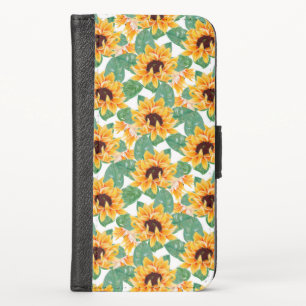 Pretty Sunflowers Yellow & Green Pattern iPhone X Wallet Case