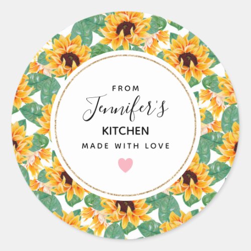 Pretty Sunflowers Yellow  Green Pattern Kitchen Classic Round Sticker