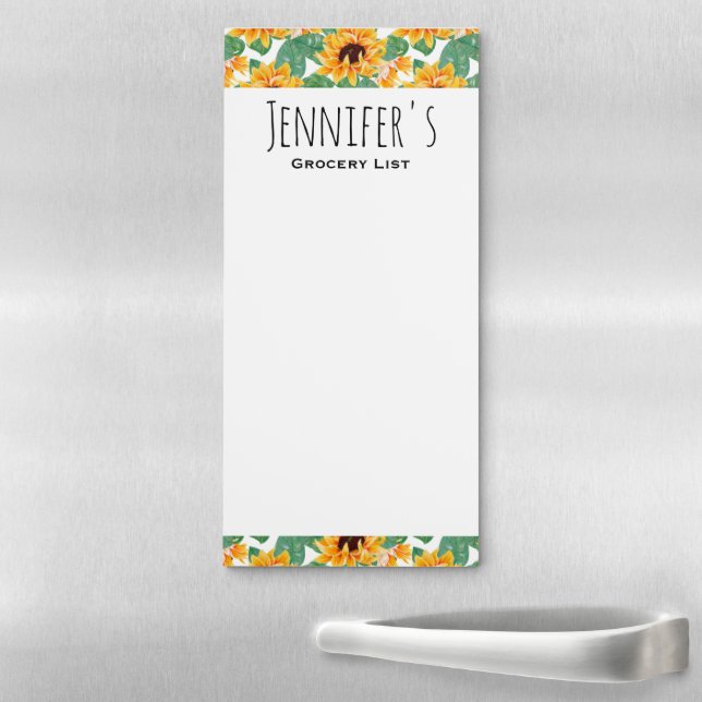 Pretty Sunflowers Yellow & Green Pattern Magnetic Notepad (In Situ)