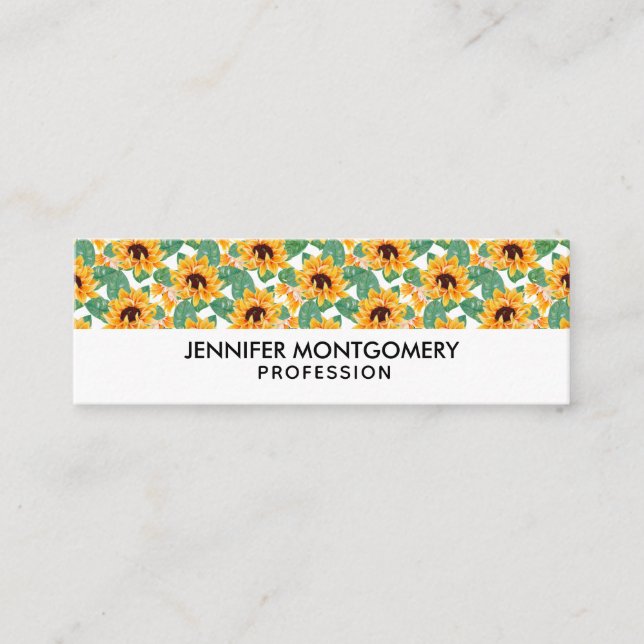 Pretty Sunflowers Yellow & Green Pattern Mini Business Card (Front)