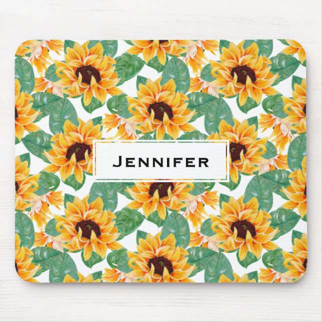 Pretty Sunflowers Yellow & Green Pattern Mouse Pad (Front)