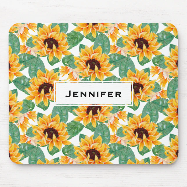 Pretty Sunflowers Yellow & Green Pattern Mouse Pad | Zazzle