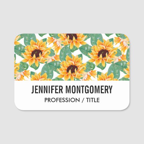 Pretty Sunflowers Yellow  Green Pattern Name Tag