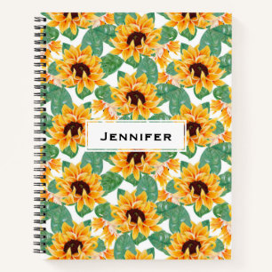 Pretty Sunflowers Yellow & Green Pattern Notebook