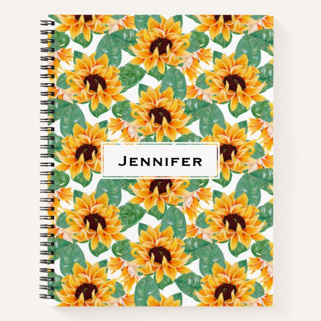 Pretty Sunflowers Yellow & Green Pattern Notebook (Front)