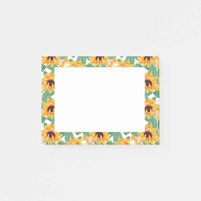 Pretty Sunflowers Yellow & Green Pattern Post-it Notes (Front)