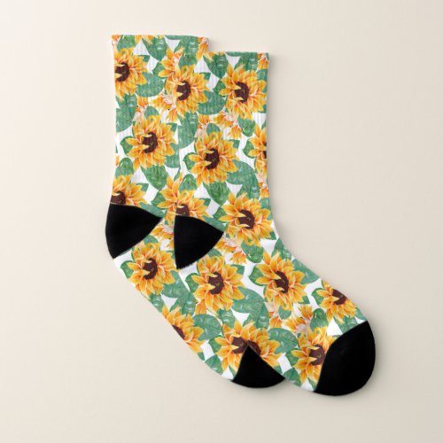 Pretty Sunflowers Yellow  Green Pattern Socks