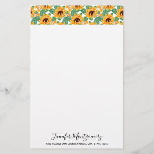 Pretty Sunflowers Yellow & Green Pattern Stationery