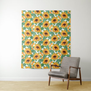 Pretty Sunflowers Yellow & Green Pattern Tapestry