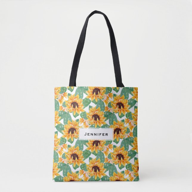Pretty Sunflowers Yellow & Green Pattern Tote Bag (Front)