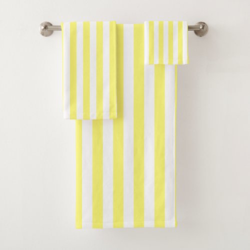 Pretty Sunny Yellow  White Stripes Custom Bath Towel Set