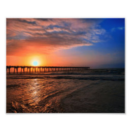 Pretty Sunrise Peeking Over Pensacola Beach Pier Photo Print