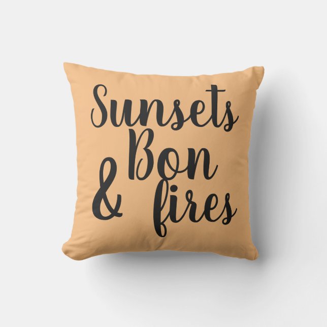 pretty SUNSETS & BONFIRES lettering | Outdoor Pillow (Front)