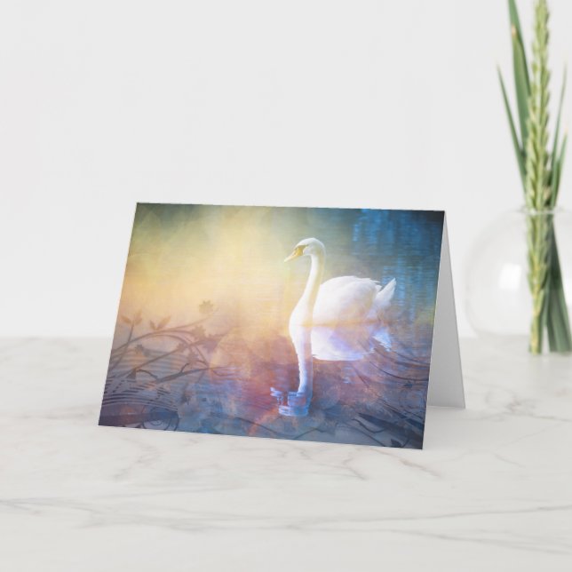 Pretty Swan on Fantasy Lake Greeting Card (Front)