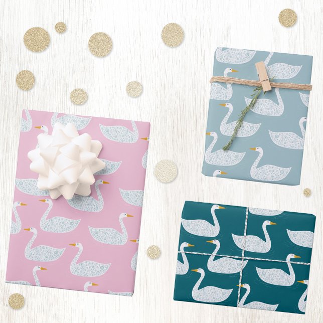 Pretty Swan Pattern Wrapping Paper Sheets (Swan pattern gift wrapping paper sheets)