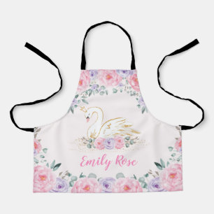 Pretty Swan Princess Girl Chef Custom Name Apron