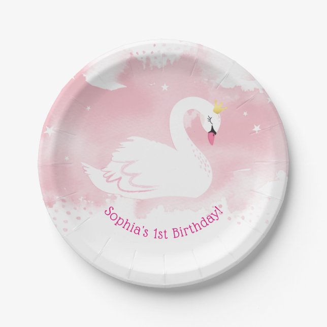 PRETTY SWAN PRINCESS party table decor pink Paper Plates (Front)